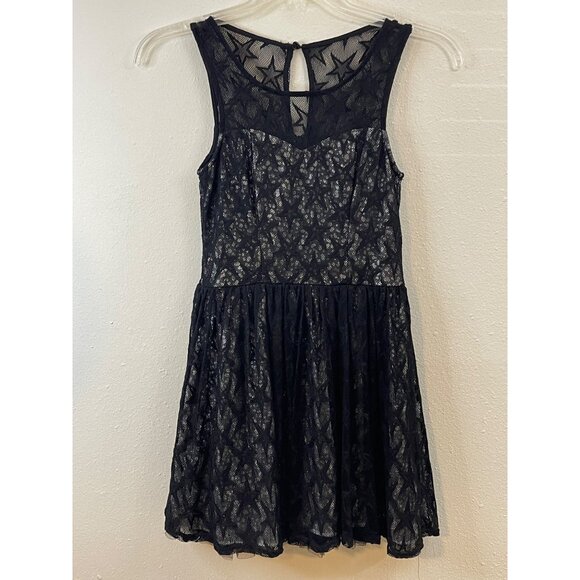 Black Lace Sleeveless Dress With Star Pattern Keyhole Back Zipper Girls XS - Picture 2 of 15